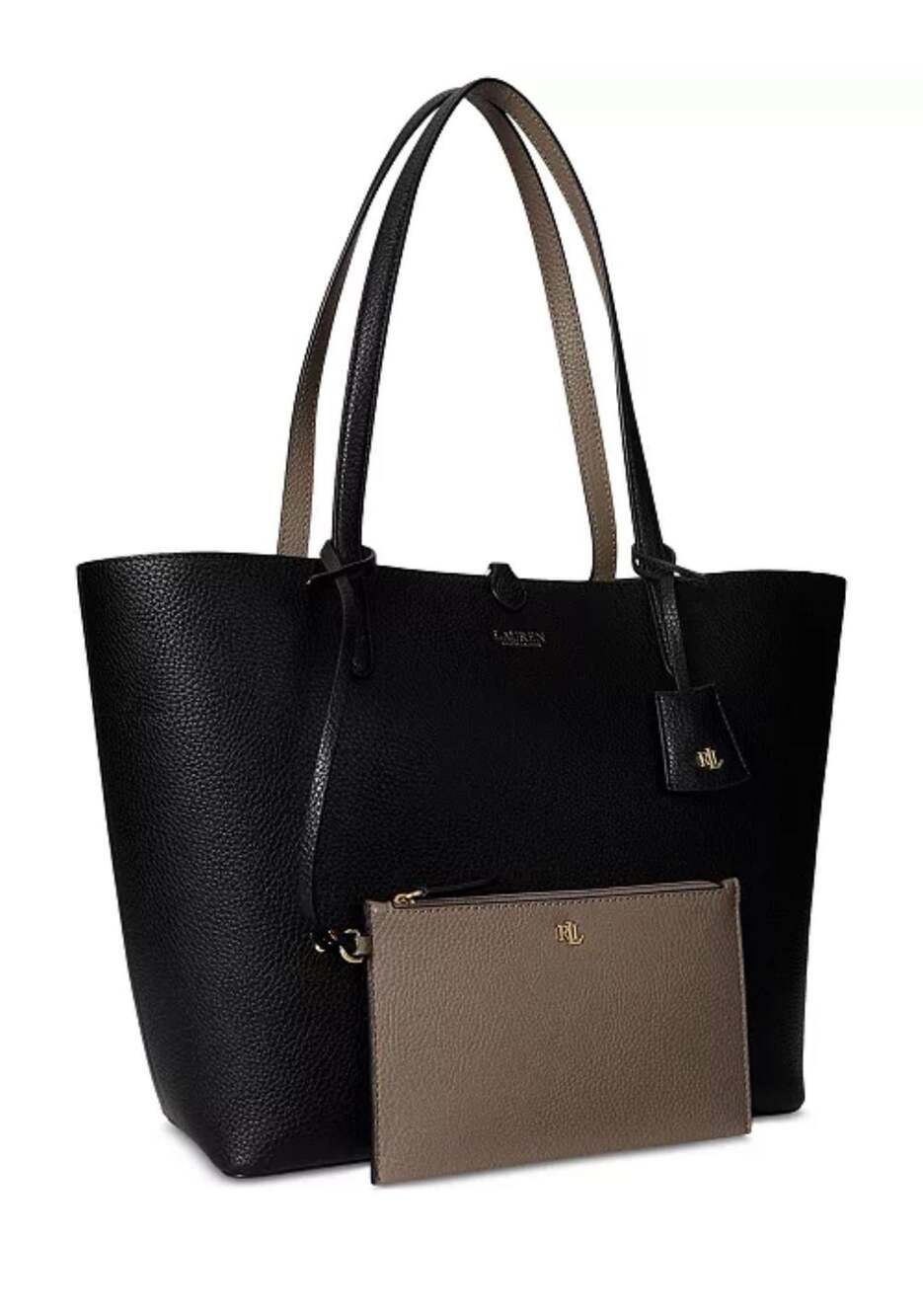 Ralph Lauren Faux-Leather Reversible Extra Large Tote bag black taupe gold NEW